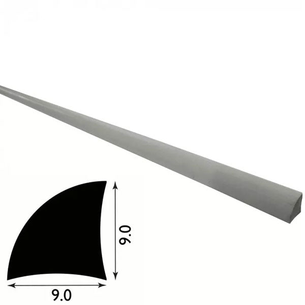 9mm Quadrant Trim of Solid PVC Plastic - 1 Metre Long