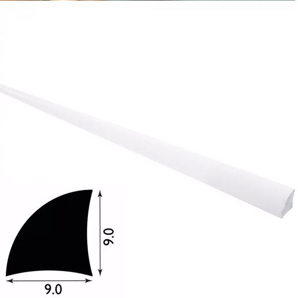 9mm Quadrant Trim of Solid PVC Plastic - 1 Metre Long