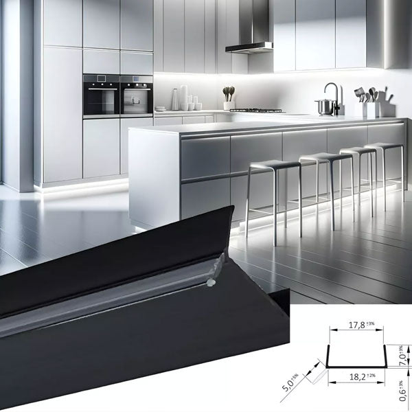 1 Metre MDF Kickboard Panel with PVC Sealing Strip - 18 x 7.3mm