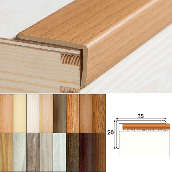 1m Wood Effect UPVC Stair Edge Nosing Trim with Self Adhesive Backing