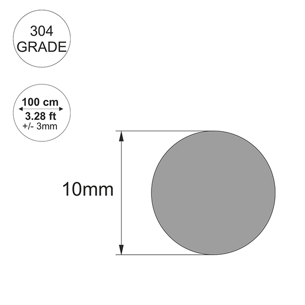 1 Meter Round Bar Stainless Steel Rod - 304 Grade