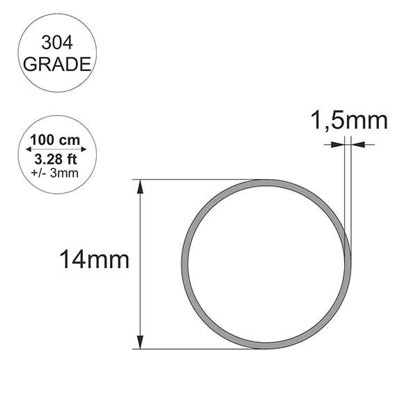 1 Meter 304 Grade Stainless Steel Round Tube / Pipe