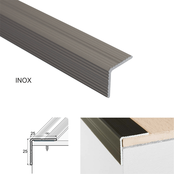 25 x 25mm Stair Nosing in Aluminum for Wooden Stair Treads - 2.7m