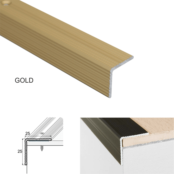 25 x 25mm Stair Nosing in Aluminum for Wooden Stair Treads - 2.7m