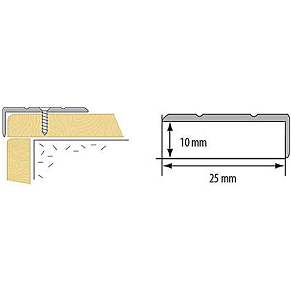 25 x 10mm Self Adhesive Aluminium Non Slip Stair Edge Nosing