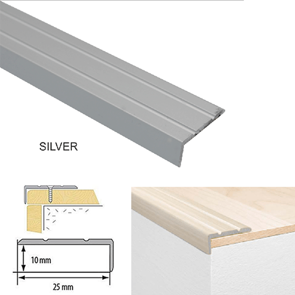 25 x 10mm Self Adhesive Aluminium Non Slip Stair Edge Nosing