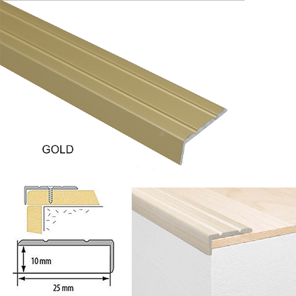 25 x 10mm Self Adhesive Aluminium Non Slip Stair Edge Nosing