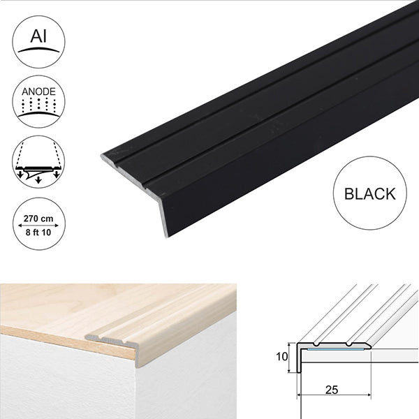 25 x 10mm Self Adhesive Aluminium Non Slip Stair Edge Nosing