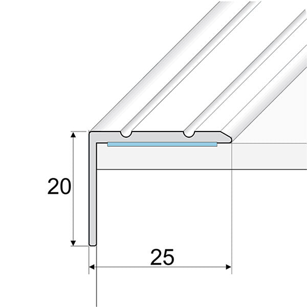 25 x 20mm Self Adhesive Aluminium Nosing for Stair Edge Protection