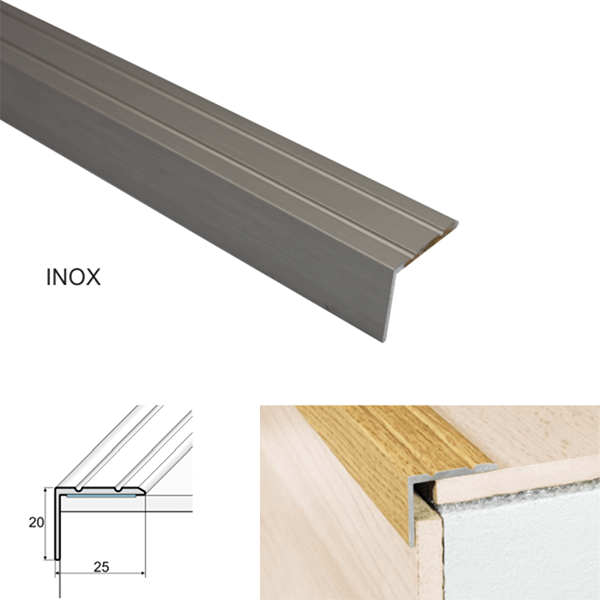 25 x 20mm Self Adhesive Aluminium Nosing for Stair Edge Protection