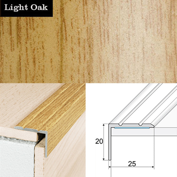 25 x 20mm Self Adhesive Wood Effect Non Slip Aluminium Stair Nosing Edge Trim