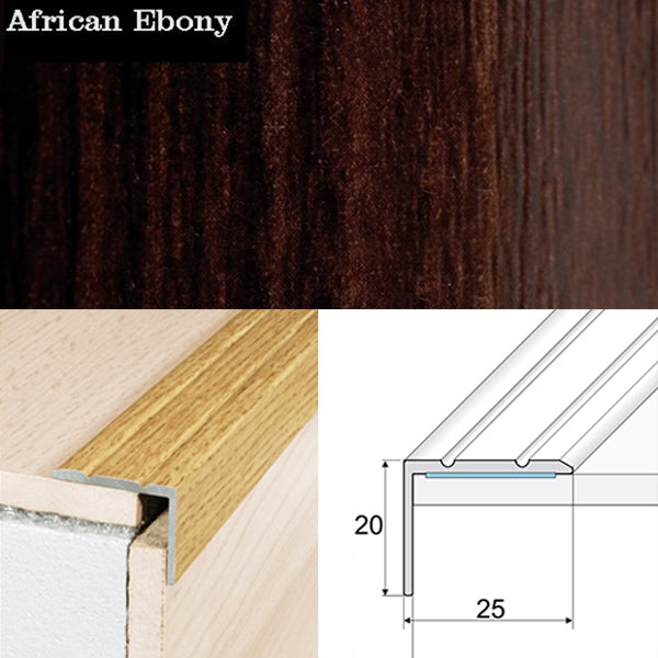 25 x 20mm Self Adhesive Wood Effect Non Slip Aluminium Stair Nosing Edge Trim