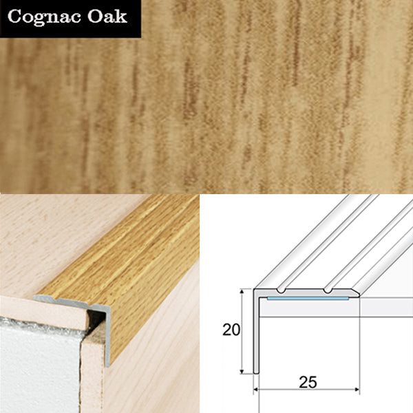 25 x 20mm Self Adhesive Wood Effect Non Slip Aluminium Stair Nosing Edge Trim