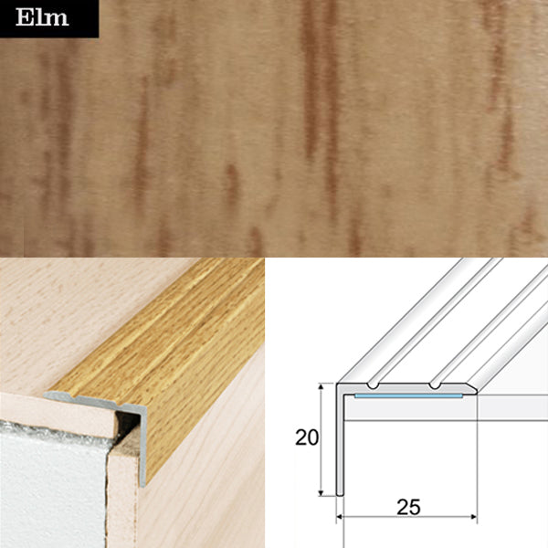 25 x 20mm Self Adhesive Wood Effect Non Slip Aluminium Stair Nosing Edge Trim