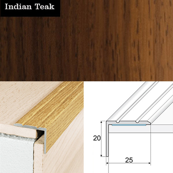 25 x 20mm Self Adhesive Wood Effect Non Slip Aluminium Stair Nosing Edge Trim