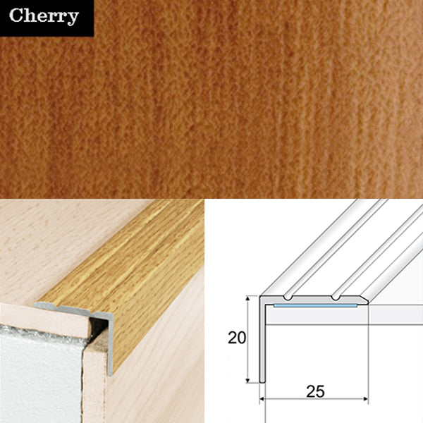 25 x 20mm Self Adhesive Wood Effect Non Slip Aluminium Stair Nosing Edge Trim