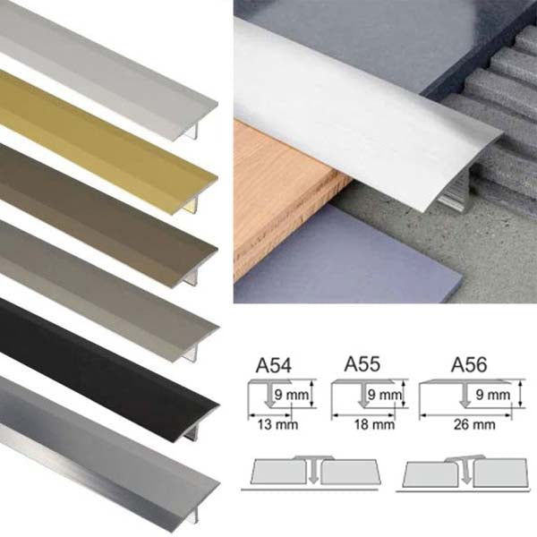 Anodised Aluminium Threshold Trim T-Bar for 26mm Tile Transitions