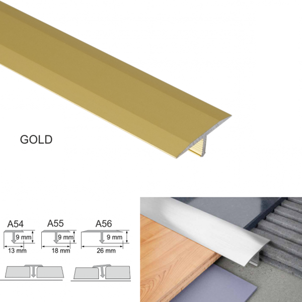 Anodised Aluminium Threshold Trim T-Bar for 26mm Tile Transitions