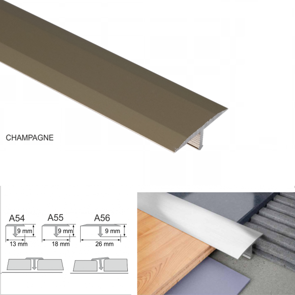 Anodised Aluminium Threshold Trim T-Bar for 26mm Tile Transitions