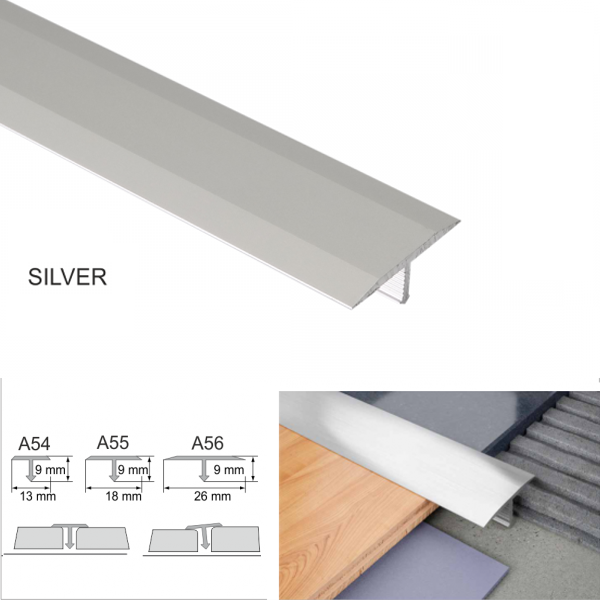 Anodised Aluminium Threshold Trim T-Bar for 26mm Tile Transitions