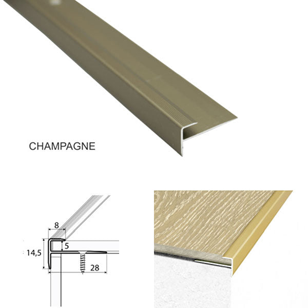 28 x 14.5mm Non Slip Aluminium Stair Nosing for Luxury Vinyl Floors