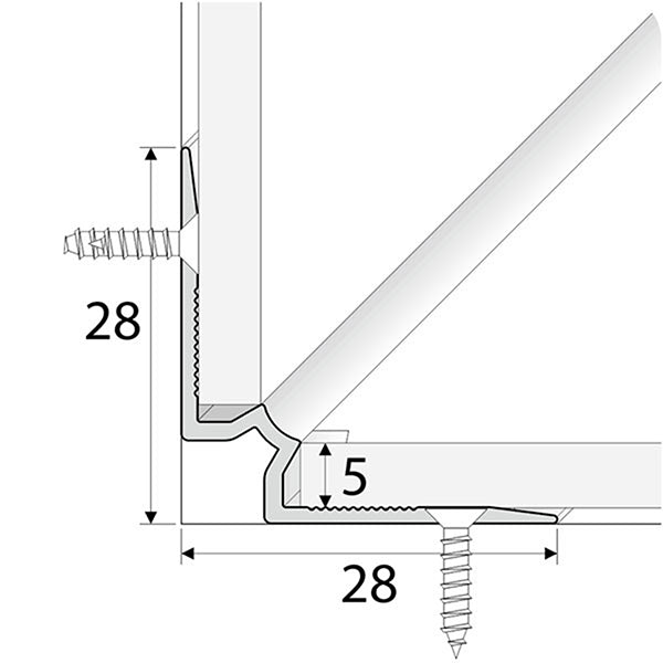 Aluminium Stair Nosing for Inner Corner for Luxury Click Vinyl - 28 x 28mm