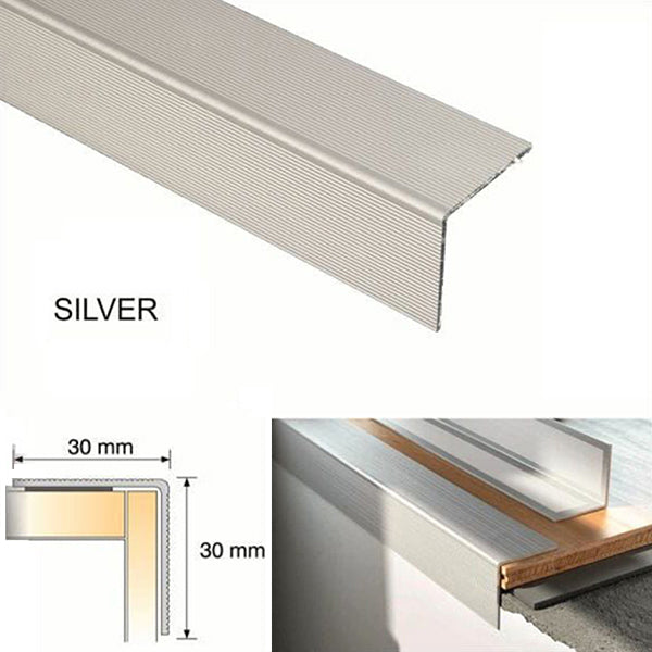 30 x 30mm Self Adhesive Aluminium Nosing for Stair Treads on Tile and Carpet