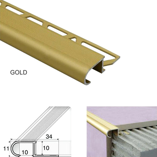 Anti Slip Stair Nosing Edge Trim for Tiles - 34mm x 11mm x 10mm