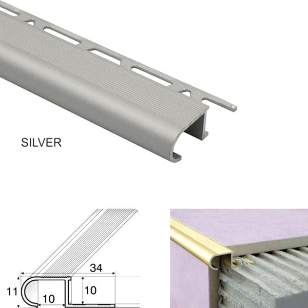 Anti Slip Stair Nosing Edge Trim for Tiles - 34mm x 11mm x 10mm