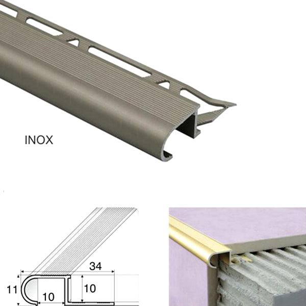 Anti Slip Stair Nosing Edge Trim for Tiles - 34mm x 11mm x 10mm