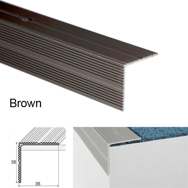 35 x 35mm Self Adhesive Stair Nosing in Aluminium for Edge Protection