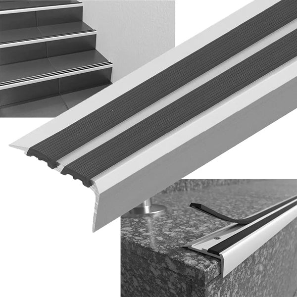 0.9m Anti Slip Rubber and Aluminium Stair Nosing Edging Strip for Wood and Carpet