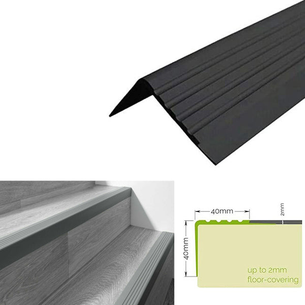 Bullnose Stair Nosing Non Slip Rubber Angle Edge for Steps 40 x 40mm