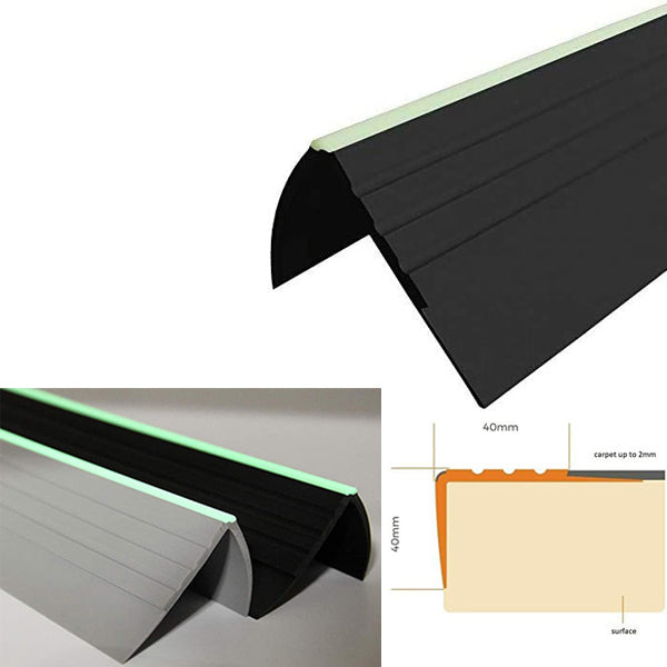 PVC Rubber Bullnose Nosing for Angle Steps with Anti Slip Design 40 x 40mm