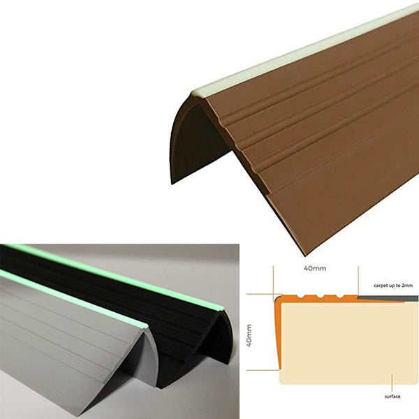 PVC Rubber Bullnose Nosing for Angle Steps with Anti Slip Design 40 x 40mm