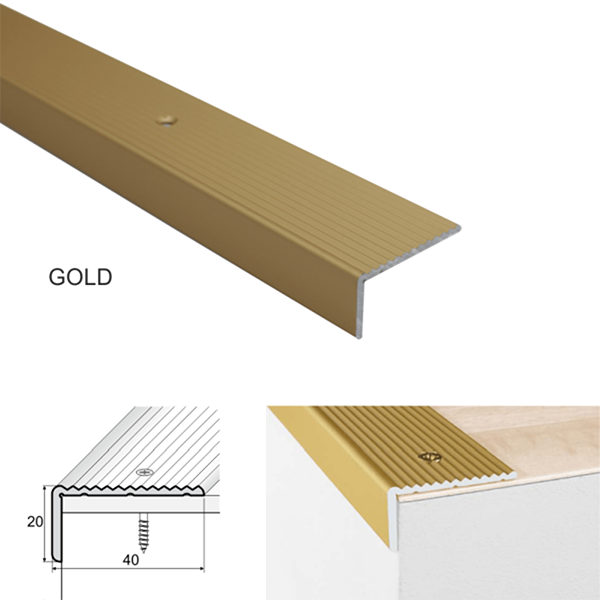 40 x 20mm Anodised Aluminum Anti Slip Stair Nosing for Wooden Steps