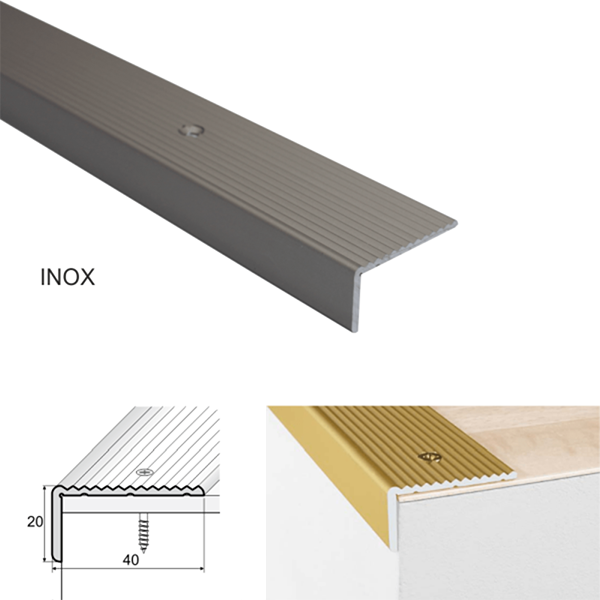 40 x 20mm Anodised Aluminum Anti Slip Stair Nosing for Wooden Steps