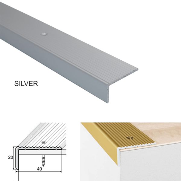 40 x 20mm Anodised Aluminum Anti Slip Stair Nosing for Wooden Steps