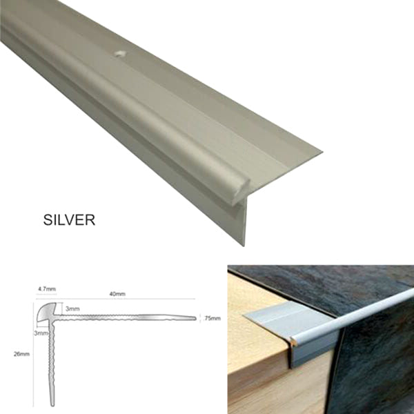 Anodised LVT Aluminium Stair Nosing Edge Profile for 3mm Flooring - 40 x 26mm