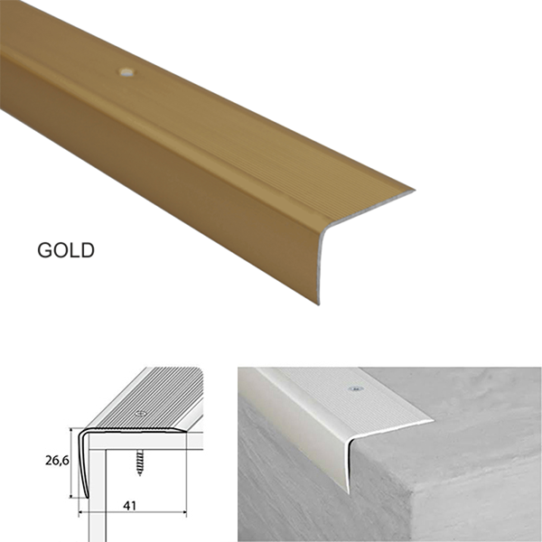 41 x 26.6mm Wooden Stair Tread Nosing in Non Slip Aluminum