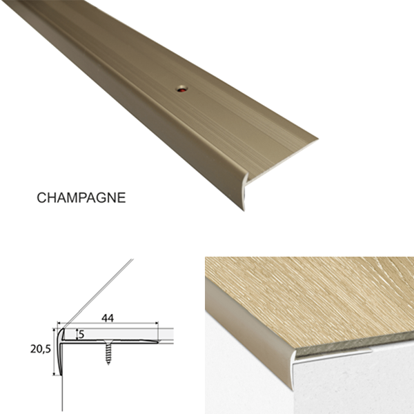 44 x 20.5mm Screw Fix Stair Nosing for Luxury Click Vinyl Flooring