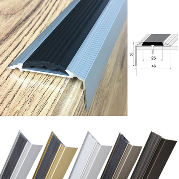 46 x 30mm Anti Slip Aluminium Stair Nosing Edge Trim with Rubber Insert