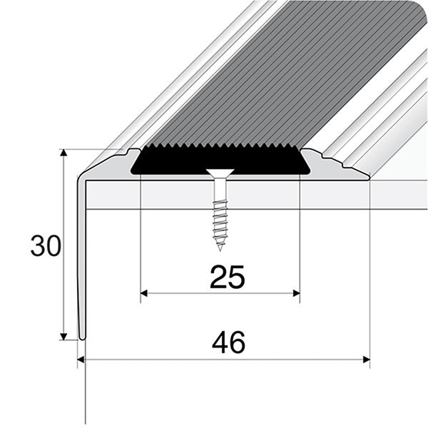 46 x 30mm Anti Slip Aluminium Stair Nosing Edge Trim with Rubber Insert