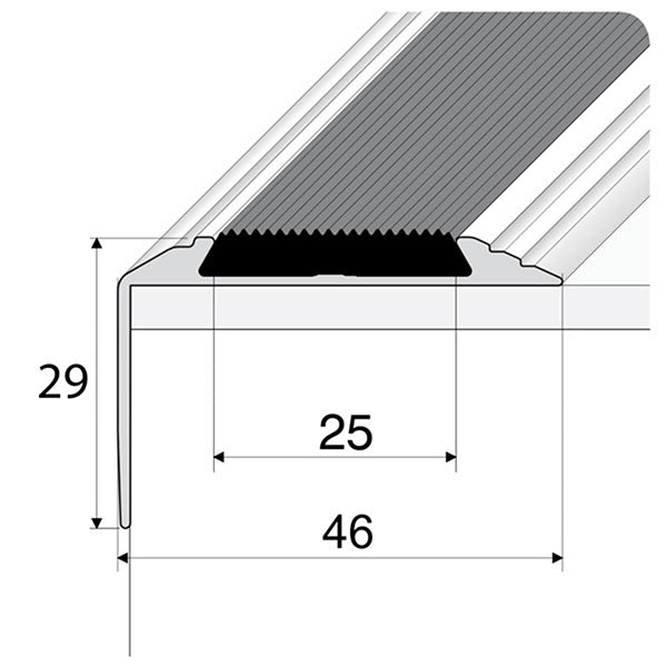 46 x 30mm Anodised Aluminium Stair Nosing Edge Trim with Rubber Insert - Self Adhesive and Non Slip