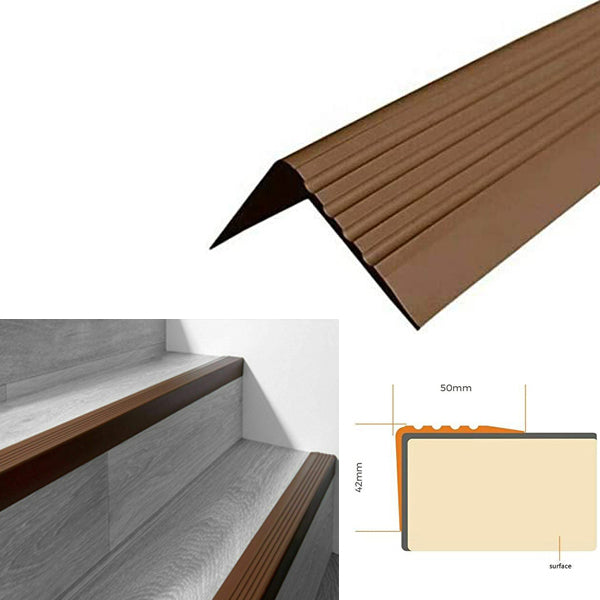 Non Slip Rubber Nosing for Bullnose Stair Edges and Angled Steps 50 x 42mm