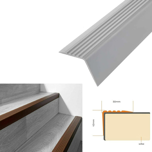 Non Slip Rubber Nosing for Bullnose Stair Edges and Angled Steps 50 x 42mm