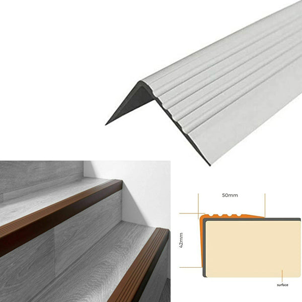 Non Slip Rubber Nosing for Bullnose Stair Edges and Angled Steps 50 x 42mm