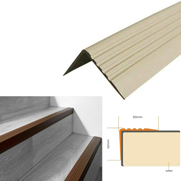 Non Slip Rubber Nosing for Bullnose Stair Edges and Angled Steps 50 x 42mm