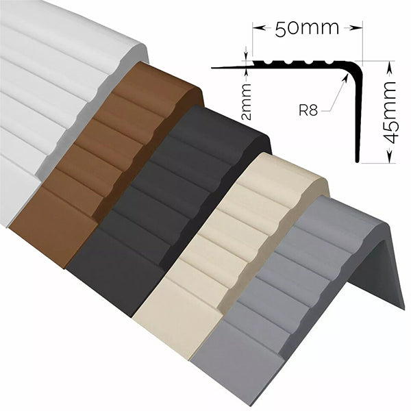 50 x 45mm Anti Slip Angle Edge Trim for Rubber Stair Nosing in PVC