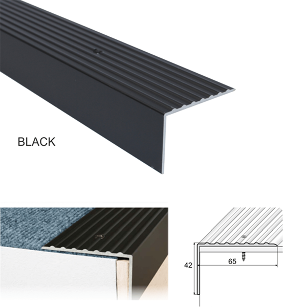 65 x 42mm Heavy Duty Non Slip Nosing in Anodised Aluminum for Stair Treads